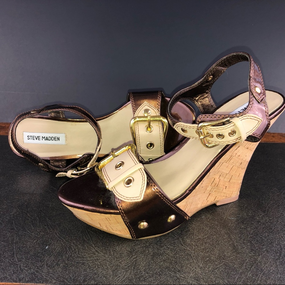 Steve Madden cork wedge sandles buckles size 7